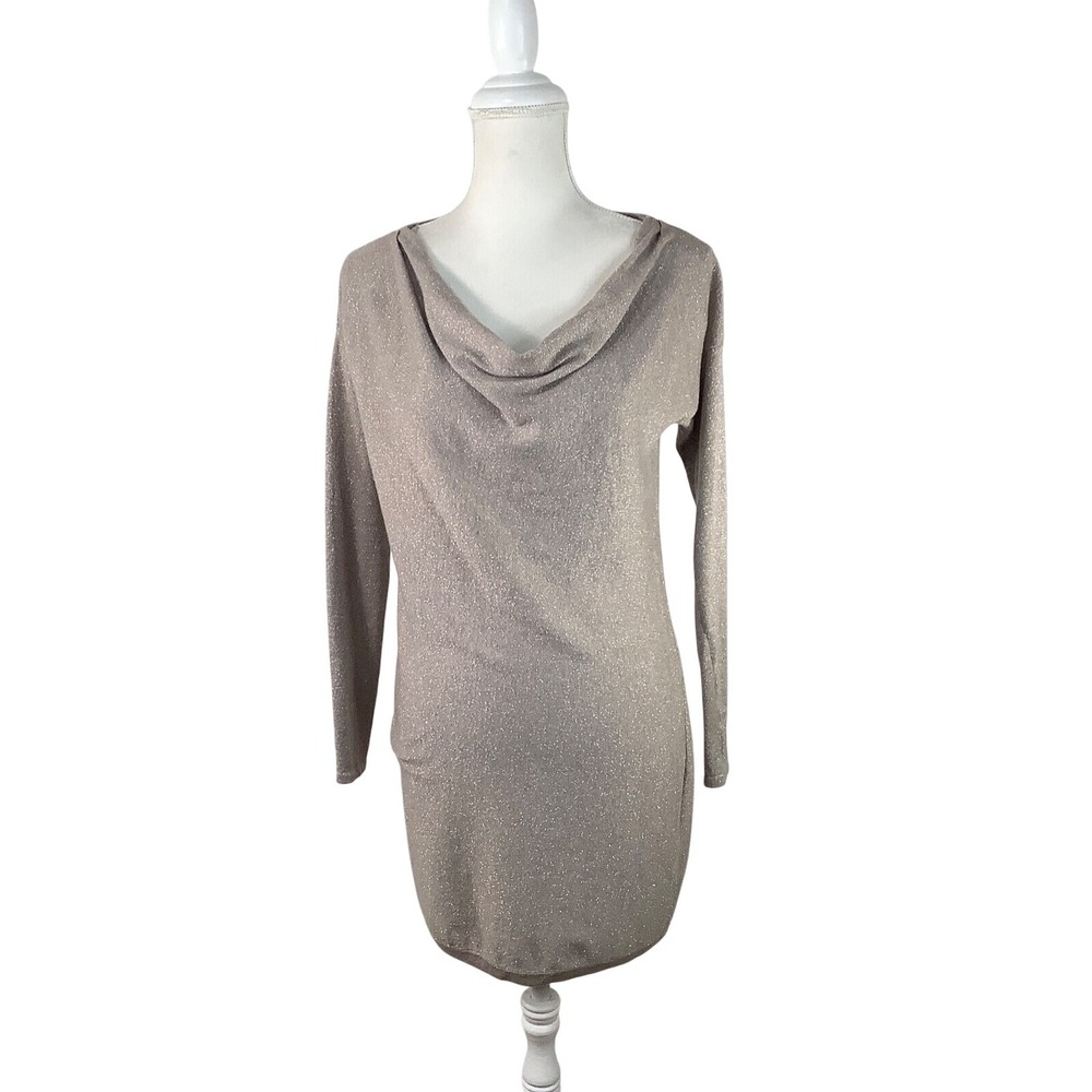 White House Black Market Dress Womens Size XS Knit Fitted Taupe Metallic Dress